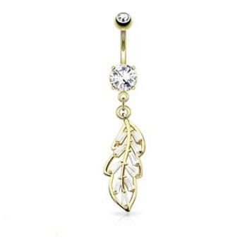 Šperky4U Zlacený piercing do pupíku - lístek - WP01012-GD