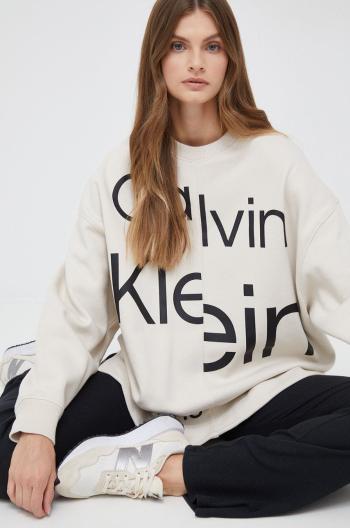 Mikina Calvin Klein Jeans dámská, béžová barva, s potiskem