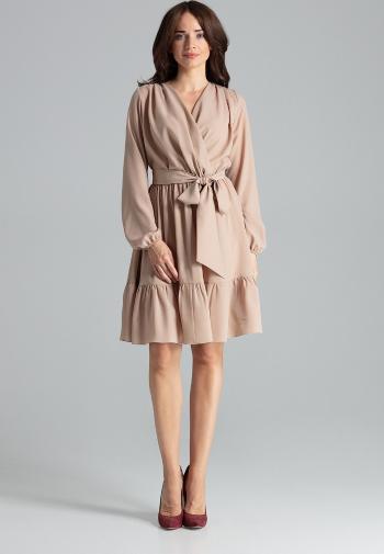 ELEGANTNÍ VOLÁNKOVÉ ŠATY L053 BEIGE Velikost: M