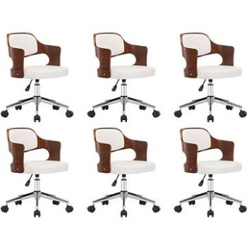Otočné jídelní židle 6 ks bílé ohýbané dřevo a umělá kůže (3054931)