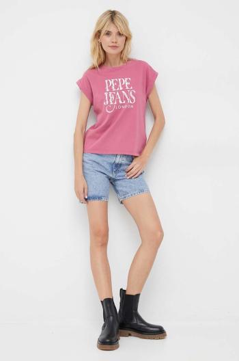 Bavlněné tričko Pepe Jeans Linda růžová barva