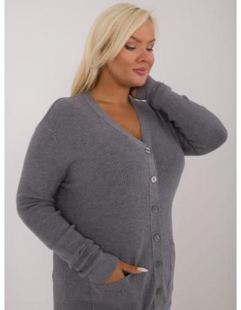 Dámský svetr s knoflíky plus size tmavě šedý 