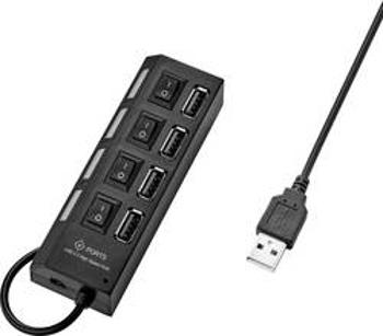 USB 2.0 hub Renkforce 4 porty, lze spínat jednotlivě, se stavovými LED, 35.5 mm, černá