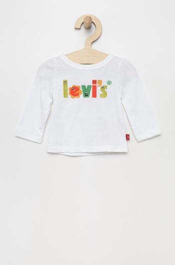 Dětské tričko s dlouhým rukávem Levi's bílá barva