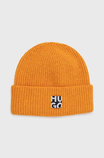 Čepice z vlněné směsi HUGO oranžová barva, z husté pleteniny