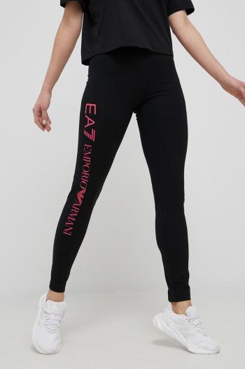 Kalhoty EA7 Emporio Armani dámské, černá barva, s potiskem