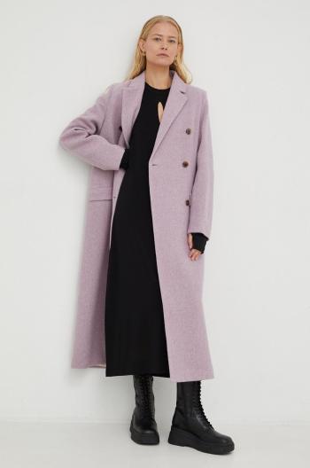 Kabát Samsoe Samsoe dámský, fialová barva, přechodný, dvouřadový