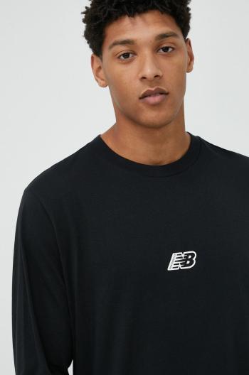 Bavlněné tričko s dlouhým rukávem New Balance černá barva,