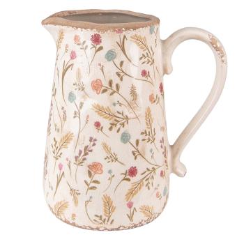 Béžový keramický dekorační džbán s kvítky Floral Cartoon - 21*14*23 cm 6CE1552L