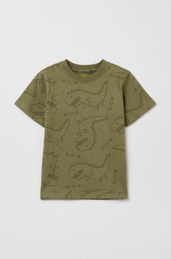 Dětské bavlněné tričko OVS zelená barva