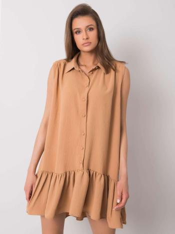 BÉŽOVÉ DÁMSKÉ KOŠILOVÉ ŠATY BEZ RUKÁVŮ 341-SK-5183.09-BEIGE Velikost: L