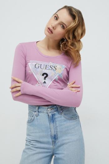 Tričko s dlouhým rukávem Guess růžová barva