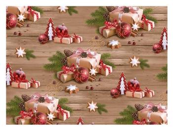 Balící papír klasik - vánoční dárek + dřevo - archy 100x70 cm - MFP Paper