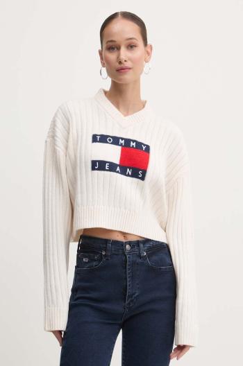 Svetr Tommy Jeans dámský, béžová barva, lehký, DW0DW18528