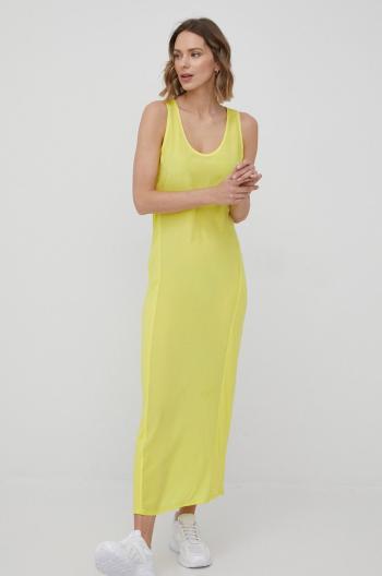 Hedvábné šaty Calvin Klein žlutá barva, maxi, přiléhavá