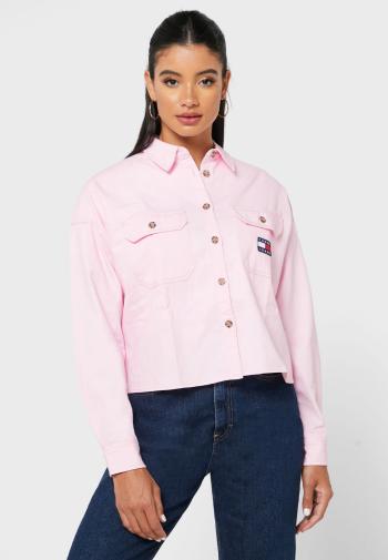 Tommy Hilfiger Tommy Jeans dámská růžová košile TJW CROPPED UTILITY SHIRT