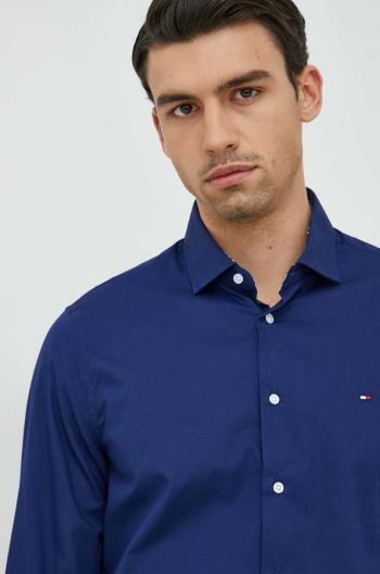 Bavlněné tričko Tommy Hilfiger tmavomodrá barva, slim, s klasickým límcem