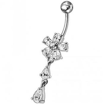 Šperky4U Stříbrný piercing do pupíku - kytička - BP01011-C