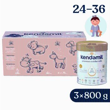 Kendamil Premium 4 HMO+ 2,4 kg (3 × 800 g), kreativní balení s dárkem