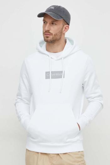 Bavlněná mikina Calvin Klein pánská, bílá barva, s kapucí, s aplikací, K10K112250