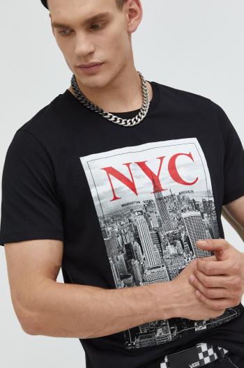 Bavlněné tričko Produkt by Jack & Jones černá barva, s potiskem