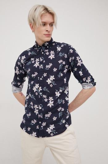Košile ze směsi lnu Premium by Jack&Jones pánská, tmavomodrá barva, slim, s límečkem button-down