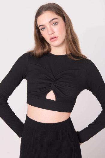 ČERNÝ DÁMSKÝ CROP TOP S DLOUHÝMI RUKÁVY 15639-BLACK Velikost: M