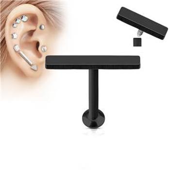 Šperky4U Černý piercing do brady - labreta 1,2 x 6 mm, obdélník 2 x 12 mm - LB1037K-1206