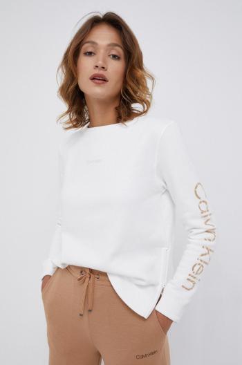 Mikina Calvin Klein dámská, bílá barva, hladká