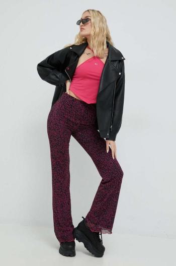 Kalhoty Tommy Jeans dámské, růžová barva, přiléhavé, high waist