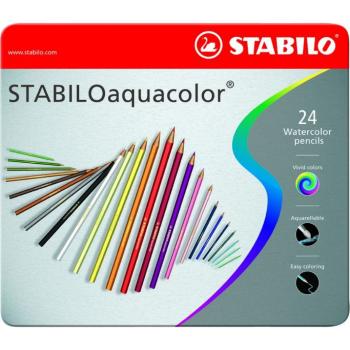 Akvarelové pastelky STABILO aquacolor 24 ks kovové pouzdro
