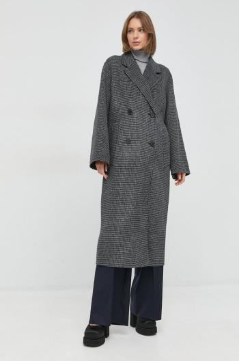 Vlněný kabát Ivy Oak šedá barva, přechodný, dvouřadový