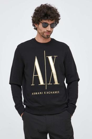 Bavlněná mikina Armani Exchange pánská, černá barva, s aplikací