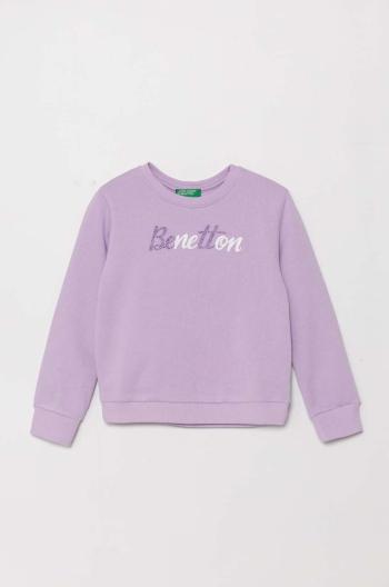 Dětská bavlněná mikina United Colors of Benetton fialová barva, s aplikací, 3J70G10F8