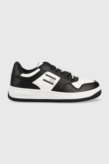 Kožené sneakers boty Tommy Jeans RETRO WMN LOW FANCY černá barva, EN0EN02103