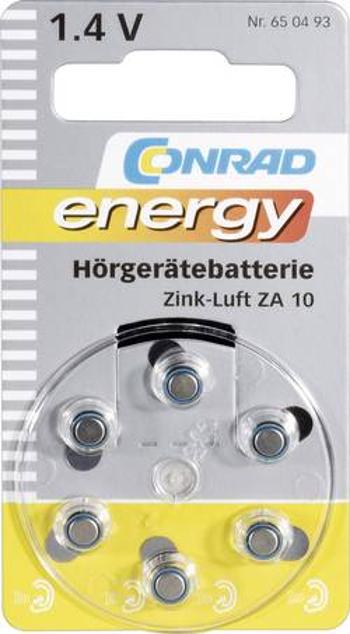 Knoflíková baterie Conrad energy ZA10, zinek/vzduch, 90 mAh, 1,4 V, 6 ks