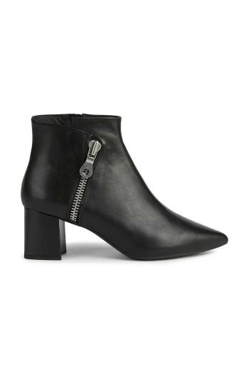Kožené kotníkové boty Geox Bigliana dámské, černá barva, na podpatku