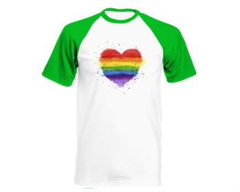 Pánské tričko Baseball Rainbow heart