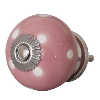 Růžová keramická úchytka s puntíky – Ø 4 cm 62325