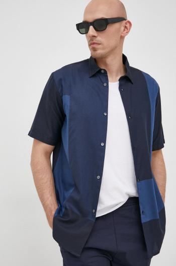 Bavlněné tričko Emporio Armani tmavomodrá barva, relaxed, s klasickým límcem