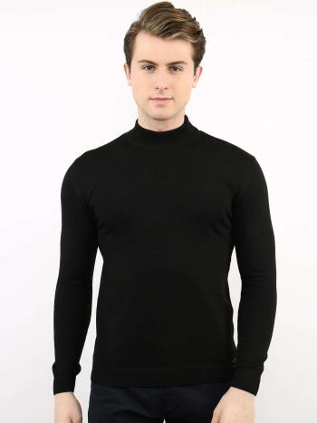 ČERNÝ PÁNSKÝ TENKÝ PLETENÝ SVETR SE STOJÁČKEM TIK-K21-0095-BLACK Velikost: 2XL