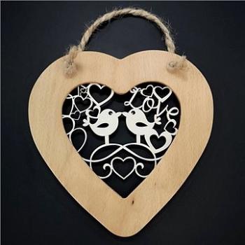AMADEA Dřevěné srdce s vkladem - ptáčci, masivní dřevo, velikost 16 cm (38486-00)