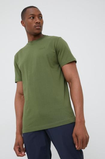 Bavlněné tričko Jack Wolfskin zelená barva