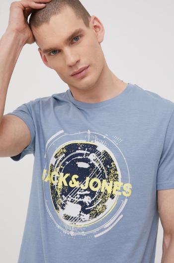 Bavlněné tričko Jack & Jones fialová barva, s aplikací