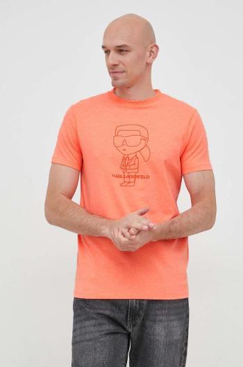 Bavlněné tričko Karl Lagerfeld oranžová barva, s potiskem