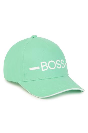 Dětská bavlněná čepice Boss zelená barva, s aplikací