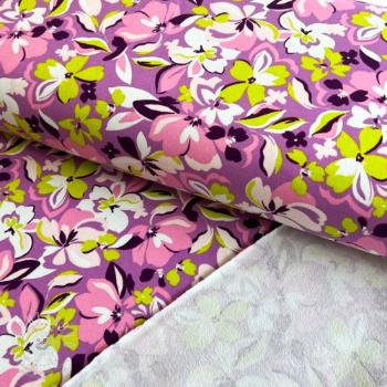 Teplákovina Bright flowers design pink lime