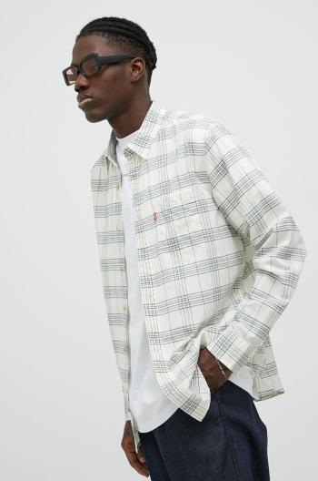 Bavlněné tričko Levi's béžová barva, regular, s klasickým límcem