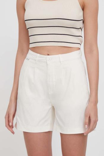 Kraťasy Pepe Jeans VANIA dámské, béžová barva, hladké, high waist, PL801094