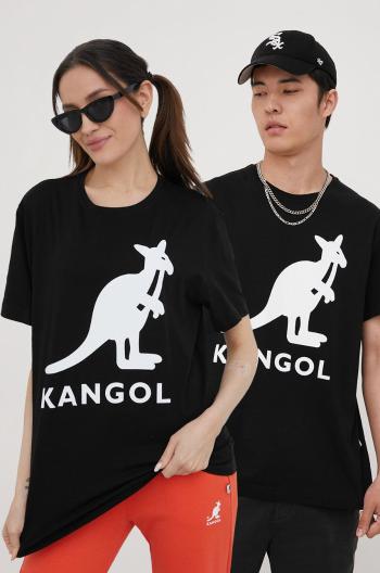 Bavlněné tričko Kangol černá barva, s potiskem